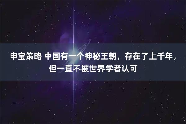 申宝策略 中国有一个神秘王朝，存在了上千年，但一直不被世界学者认可